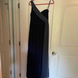 Navy and gray one shoulder, chiffon gown